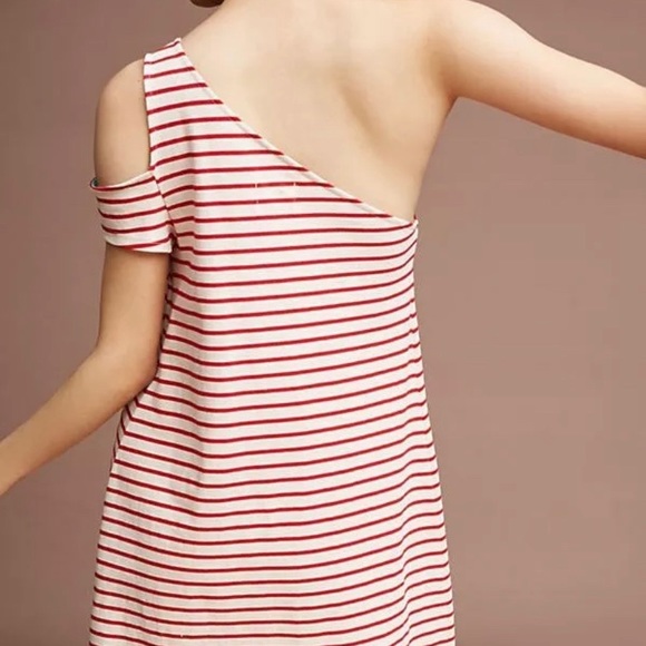 Maeve Marketa Red Stripe One Shoulder Dress Anthro - Picture 3 of 4